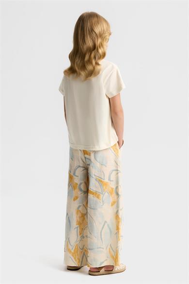 Nk Kids Kız Çocuk 4-8 Yaş Desenli Keten Palazzo Pantolon Krem