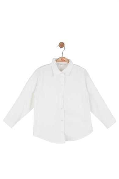 Nk Kids Kız Çocuk 4-8 Yaş Dokuma Desenli Pamuklu Gömlek Beyaz