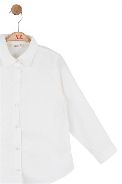 Nk Kids Kız Çocuk 4-8 Yaş Dokuma Desenli Pamuklu Gömlek Beyaz