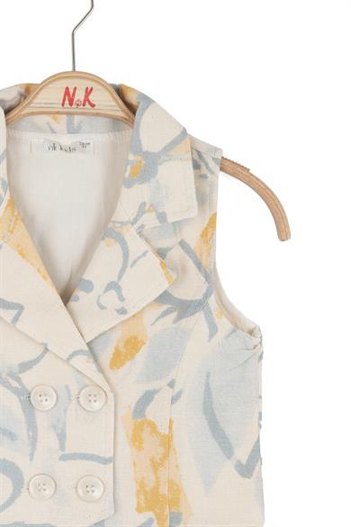 Nk Kids Kız Çocuk 4-8 Yaş Düğmeli Kruvaze Keten Yelek Krem