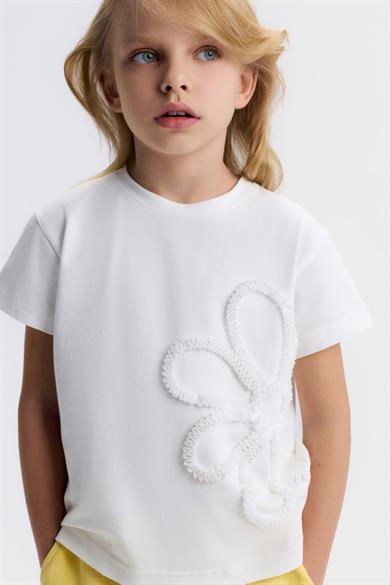 Nk Kids Kız Çocuk 4-8 Yaş Fistolu Papatya Desen T-shirt Ekru