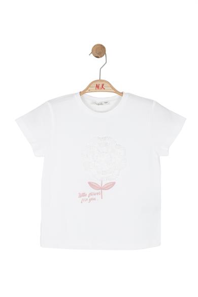 Nk Kids Kız Çocuk 4-8 Yaş Kabartma Desen İşlemeli T-shirt Ekru-Pembe