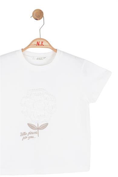 Nk Kids Kız Çocuk 4-8 Yaş Kabartma Desen İşlemeli T-shirt Ekru-Vizon
