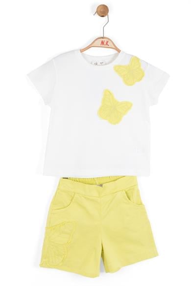 Nk Kids Kız Çocuk 4-8 Yaş Kelebek Nakışlı İkili Takım 18500 Ekru-Yeşil