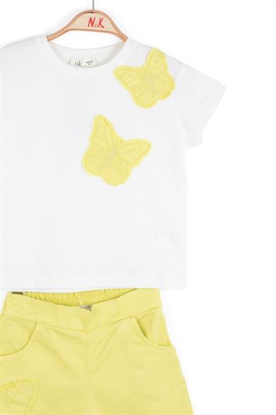 Nk Kids Kız Çocuk 4-8 Yaş Kelebek Nakışlı İkili Takım 18500 Ekru-Yeşil