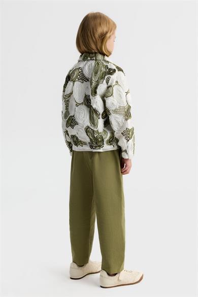 Nk Kids Kız Çocuk 4-8 Yaş Motifli Keten Bomber Ceket Ekru-Yeşil