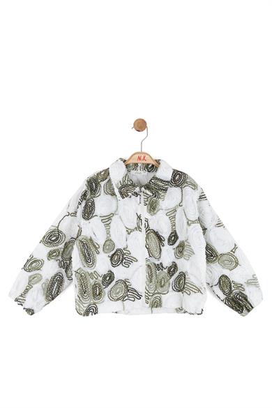 Nk Kids Kız Çocuk 4-8 Yaş Motifli Keten Bomber Ceket Ekru-Yeşil