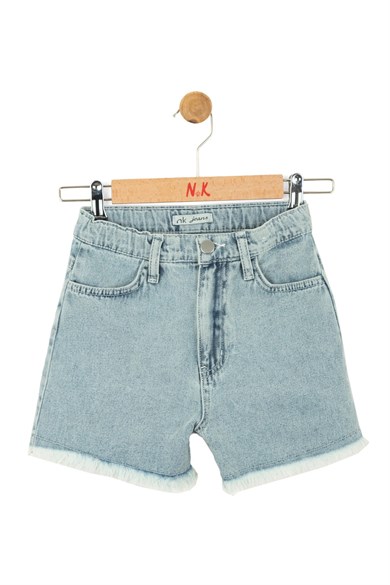 Nk Kids Kız Çocuk 4-8 Yaş Püskül Detaylı Denim Şort Kot Mavi