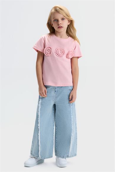 Nk Kids Kız Çocuk 4-8 Yaş Üç Boyutlu Gül Detaylı T-shirt Pembe