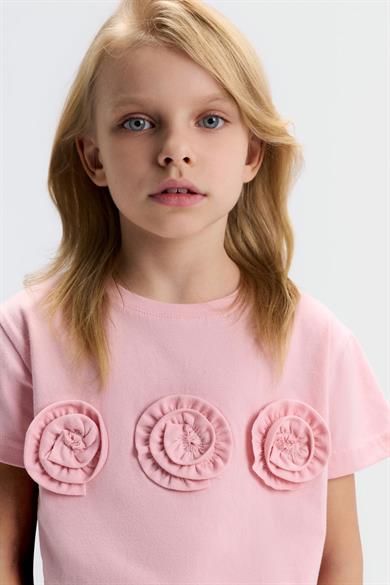 Nk Kids Kız Çocuk 4-8 Yaş Üç Boyutlu Gül Detaylı T-shirt Pembe