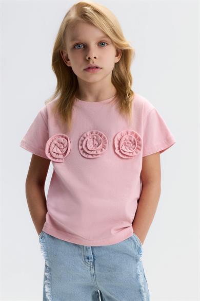 Nk Kids Kız Çocuk 4-8 Yaş Üç Boyutlu Gül Detaylı T-shirt Pembe