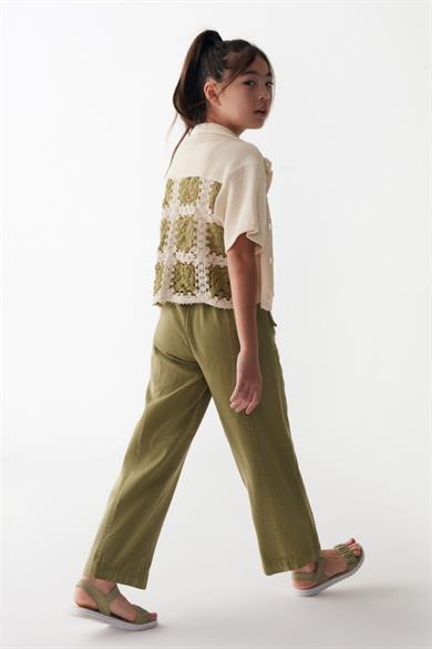 Nk Kids Kız Çocuk 8-14 Yaş Bol Paça Keten Pantolon 56710 Haki