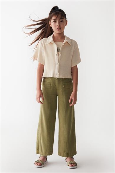 Nk Kids Kız Çocuk 8-14 Yaş Bol Paça Keten Pantolon 56710 Haki