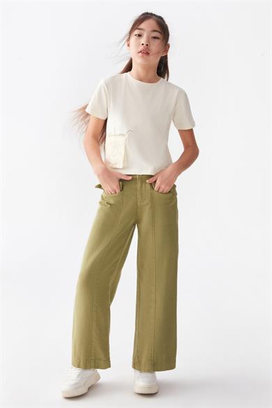 Nk Kids Kız Çocuk 8-14 Yaş Bol Paça Keten Pantolon 56710 Haki