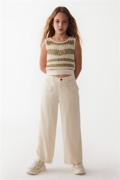 Nk Kids Kız Çocuk 8-14 Yaş Bol Paça Keten Pantolon 56710 Krem