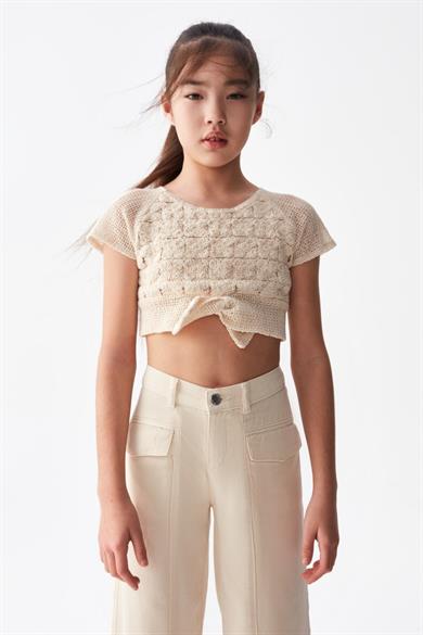 Nk Kids Kız Çocuk 8-14 Yaş Bol Paça Keten Pantolon 56710 Krem