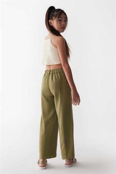 Nk Kids Kız Çocuk 8-14 Yaş Bol Paça Keten Pantolon 56710 Haki