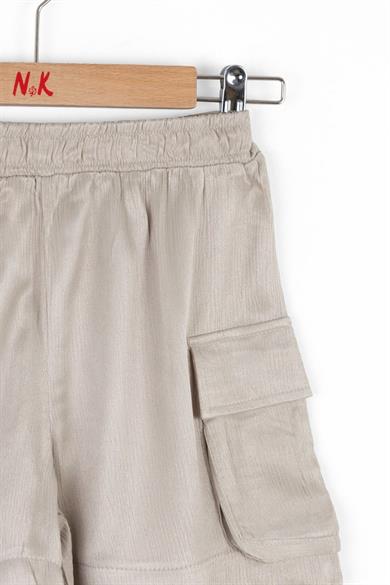 Nk Kids Kız Çocuk 8-14 Yaş Cep Detaylı Jakarlı Saten Şort 58340 Vizon
