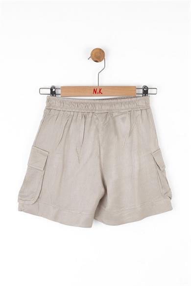Nk Kids Kız Çocuk 8-14 Yaş Cep Detaylı Jakarlı Saten Şort 58340 Vizon