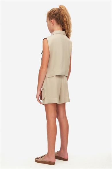 Nk Kids Kız Çocuk 8-14 Yaş Cep Detaylı Jakarlı Saten Şort 58340 Vizon