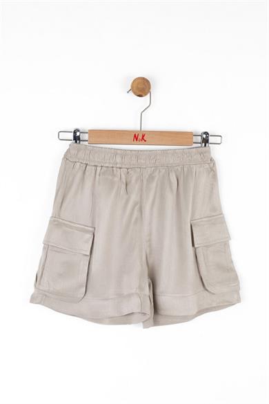 Nk Kids Kız Çocuk 8-14 Yaş Cep Detaylı Jakarlı Saten Şort 58340 Vizon
