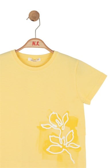 Nk Kids Kız Çocuk 8-14 Yaş Çiçek Baskılı Kısa Kol T-shirt Sarı