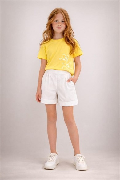 Nk Kids Kız Çocuk 8-14 Yaş Çiçek Baskılı Kısa Kol T-shirt Sarı