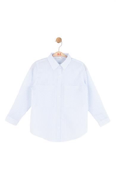 Nk Kids Kız Çocuk 8-14 Yaş Çizgili Pamuklu Tensel Gömlek Mavi