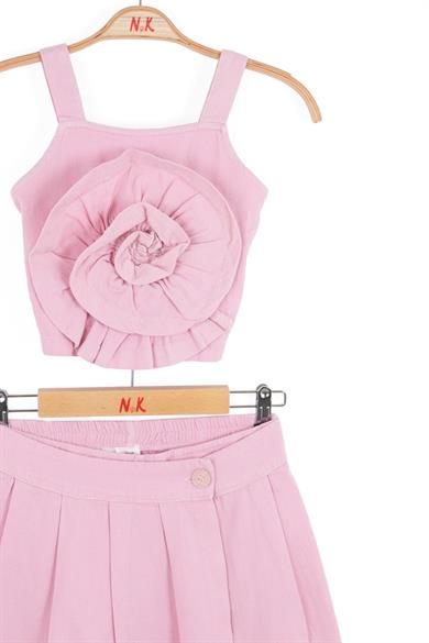 Nk Kids Kız Çocuk 8-14 Yaş Crop-Şort Etekli İkili Takım 18304 Pembe