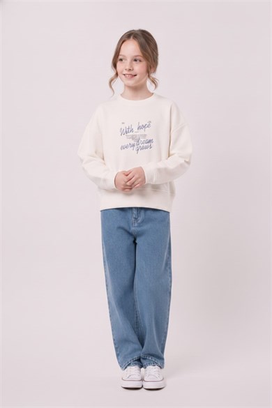Nk Kids Kız Çocuk 8-14 Yaş Desenli Sweatshirt Krem