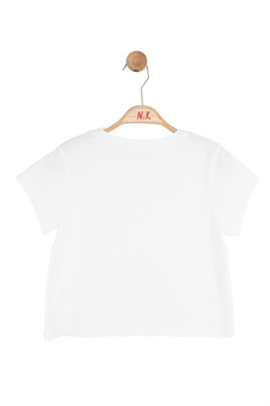 Nk Kids Kız Çocuk 8-14 Yaş Etek Ucu Çiçek Nakışlı Kısa Kol T-Shirt Ekru