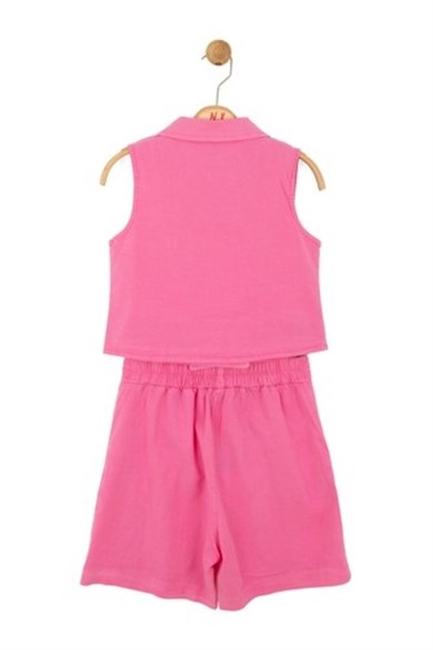 Nk Kids Kız Çocuk 8-14 Yaş Gül Detaylı Yelekli Şort Takım Fuşya