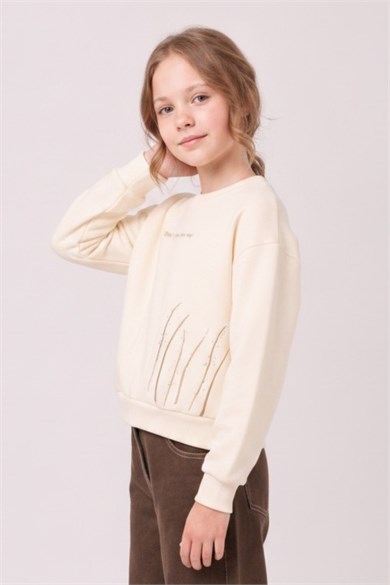 Nk Kids Kız Çocuk 8-14 Yaş İnci Detaylı Sweatshirt Krem