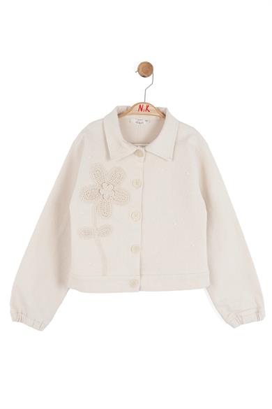 Nk Kids Kız Çocuk 8-14 Yaş İnci Ve Çiçek Motifli Keten Ceket Krem