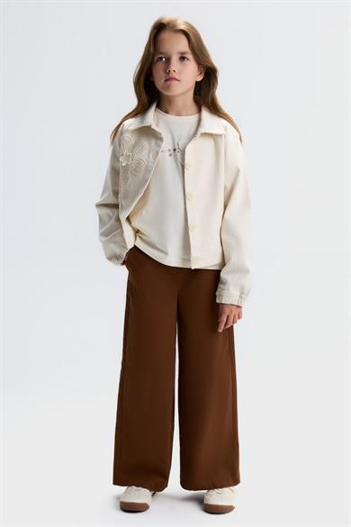 Nk Kids Kız Çocuk 8-14 Yaş İnci Ve Çiçek Motifli Keten Ceket Krem