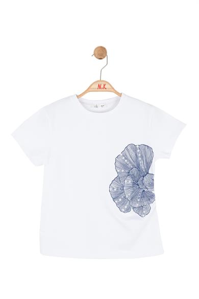 Nk Kids Kız Çocuk 8-14 Yaş İstiridye Desenli İncili Kısa Kol T-Shirt Ekru