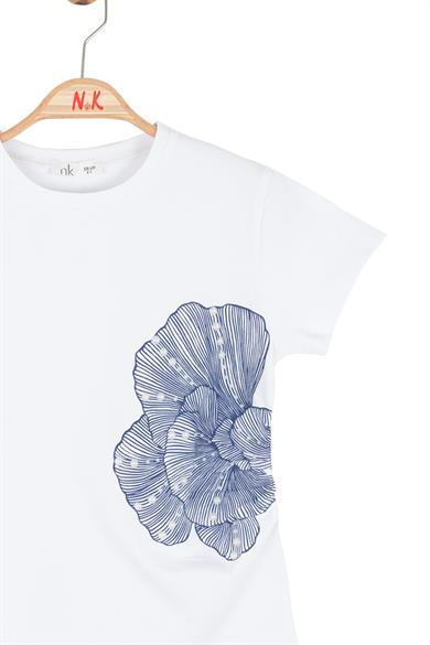 Nk Kids Kız Çocuk 8-14 Yaş İstiridye Desenli İncili Kısa Kol T-Shirt Ekru