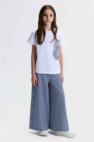 Nk Kids Kız Çocuk 8-14 Yaş İstiridye Desenli İncili Kısa Kol T-Shirt Ekru