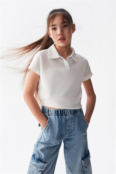 Nk Kids Kız Çocuk 8-14 Yaş Kargo Cep Bol Paça Denim Pantolon 56705 Mavi