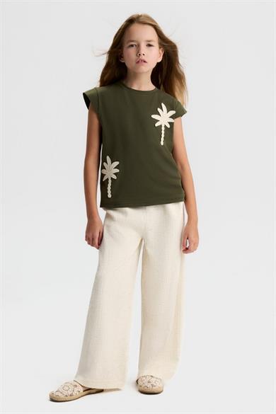 Nk Kids Kız Çocuk 8-14 Yaş Kemerli Müslin Kumaş Palazzo Pantolon Krem
