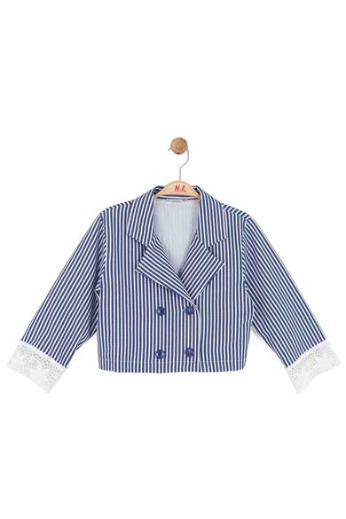 Nk Kids Kız Çocuk 8-14 Yaş Marin Desen Fisto İşlemeli Keten Ceket Lacivert