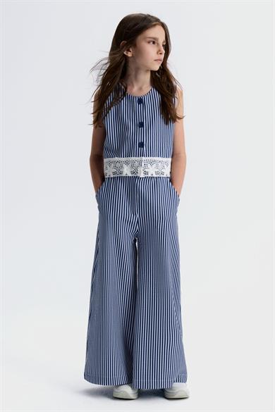 Nk Kids Kız Çocuk 8-14 Yaş Marin Desen Fistolu Crop Yelek Lacivert