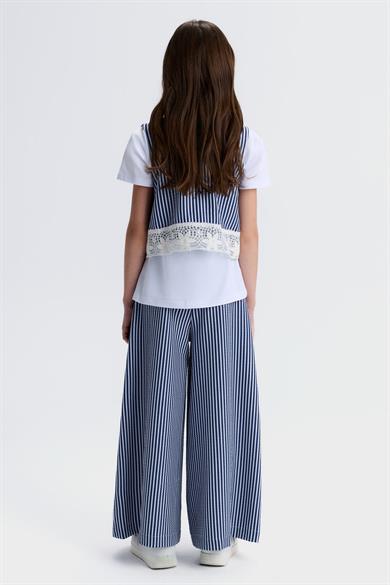 Nk Kids Kız Çocuk 8-14 Yaş Marin Desen Fistolu Crop Yelek Lacivert