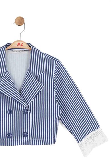 Nk Kids Kız Çocuk 8-14 Yaş Marin Desen Fisto İşlemeli Keten Ceket Lacivert