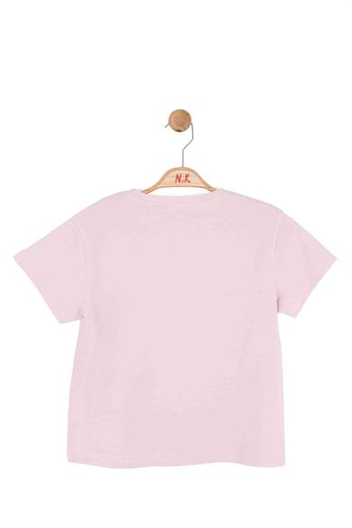 Nk Kids Kız Çocuk 8-14 Yaş Palmiye Desenli Kısa Kol T-Shirt Pudra