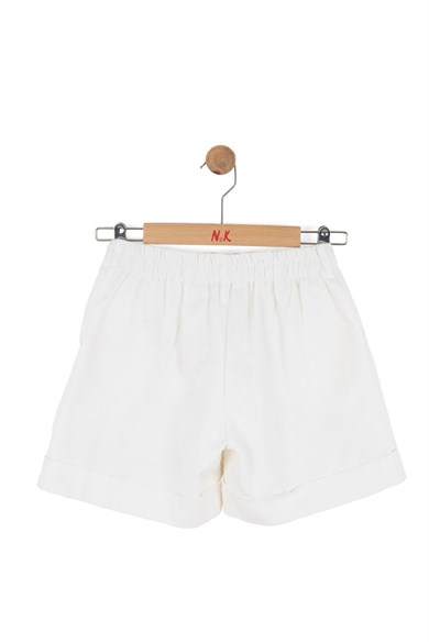 Nk Kids Kız Çocuk 8-14 Yaş Pileli Dokuma Keten Kumaş Şort Ekru