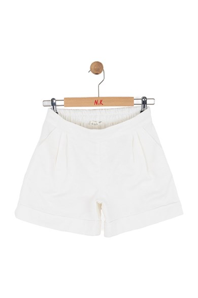 Nk Kids Kız Çocuk 8-14 Yaş Pileli Dokuma Keten Kumaş Şort Ekru