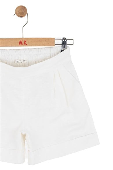 Nk Kids Kız Çocuk 8-14 Yaş Pileli Dokuma Keten Kumaş Şort Ekru