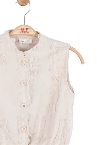 Nk Kids Kız Çocuk 8-14 Yaş Püskül Detaylı Keten Yelek Krem