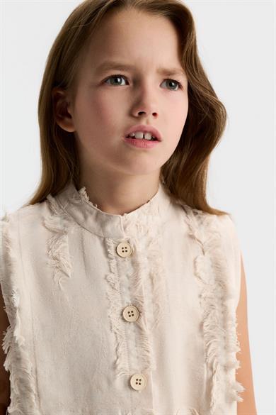 Nk Kids Kız Çocuk 8-14 Yaş Püskül Detaylı Keten Yelek Krem